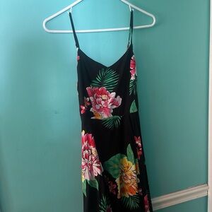 Old Navy Black Floral Midi Dress with Pink & Yellow Blooms